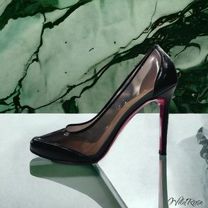 CHRISTIAN LOUBOUTIN ZHORA BLACK LEATHER & PVC PUMPS SZ 37